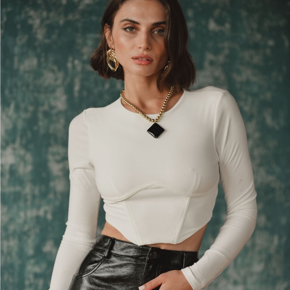 12th Tribe Lexy White Boning Long Sleeve Top
